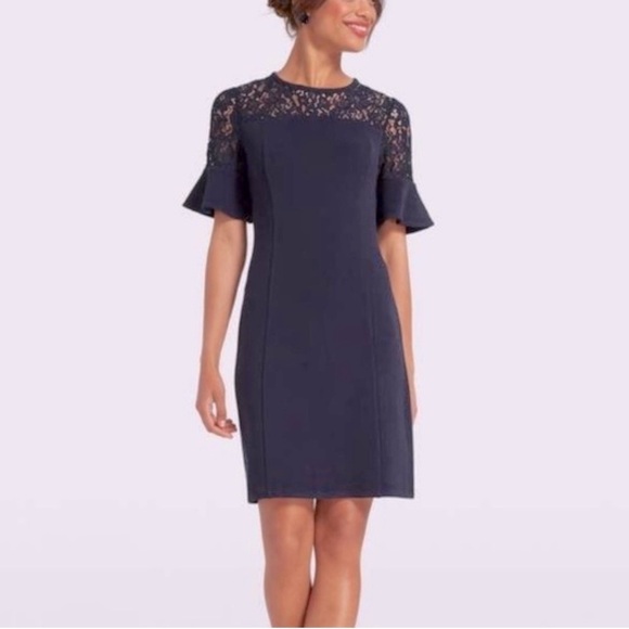 Draper James Solid Flutter Short Sleeve‎ Lace Dress Navy Blue NWT Small - Picture 1 of 11
